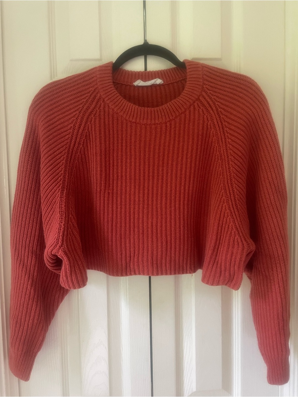 Women's Cropped Ribbed Sweater - Coral